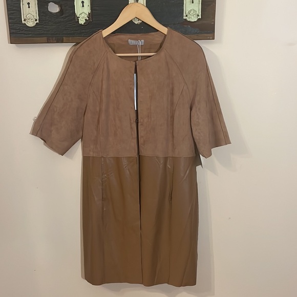 Tuzzi Brown Faux Leather and Suede Long Top Size 8 - Picture 4 of 16